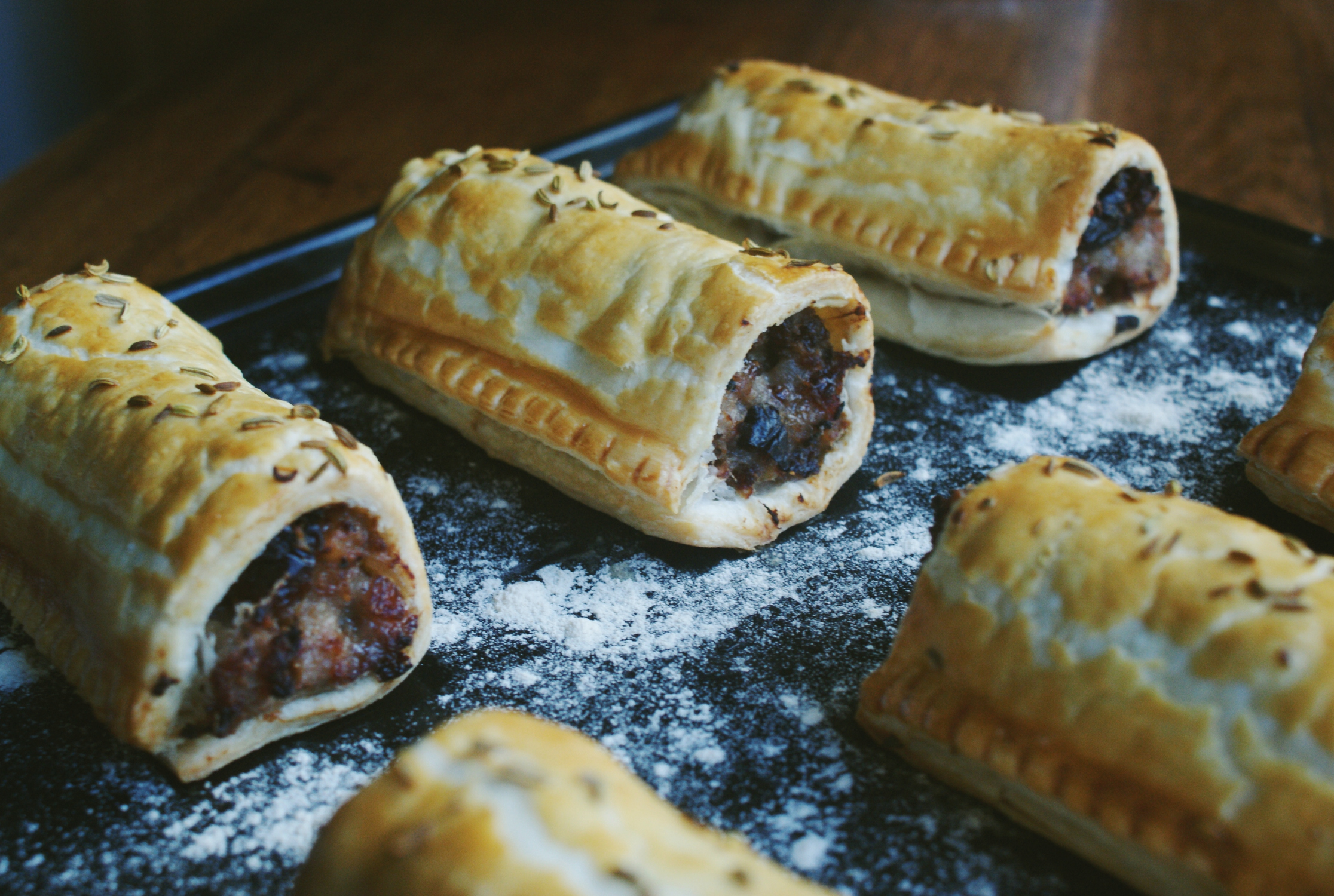 Prune and fennel sausage rolls
