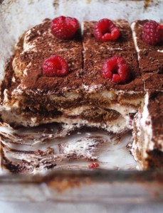 tiramisu with raspberries